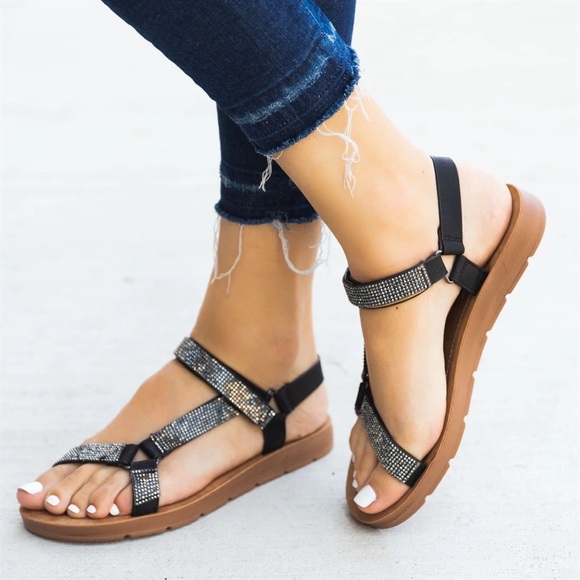 Black Velcro Ankle Strap Sandal - Picture 2 of 8
